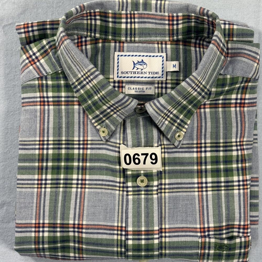 Southern Tide Men’s Classic Fit Button Down Shirt Medium Green Plaid Cotton - Picture 11 of 15